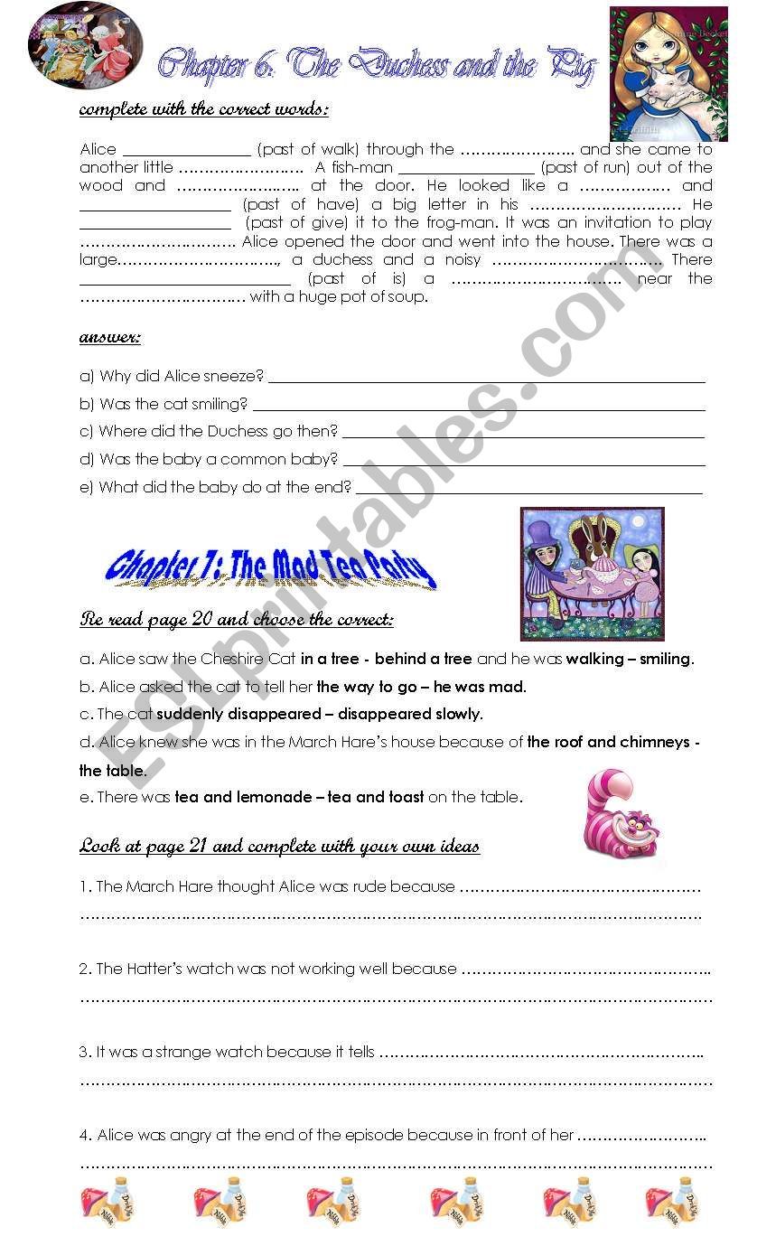 AliceÂ´s Adventures in Wonderland chapters  6 The Duchess and the Pig and chapt 7 TheMad Tea Party