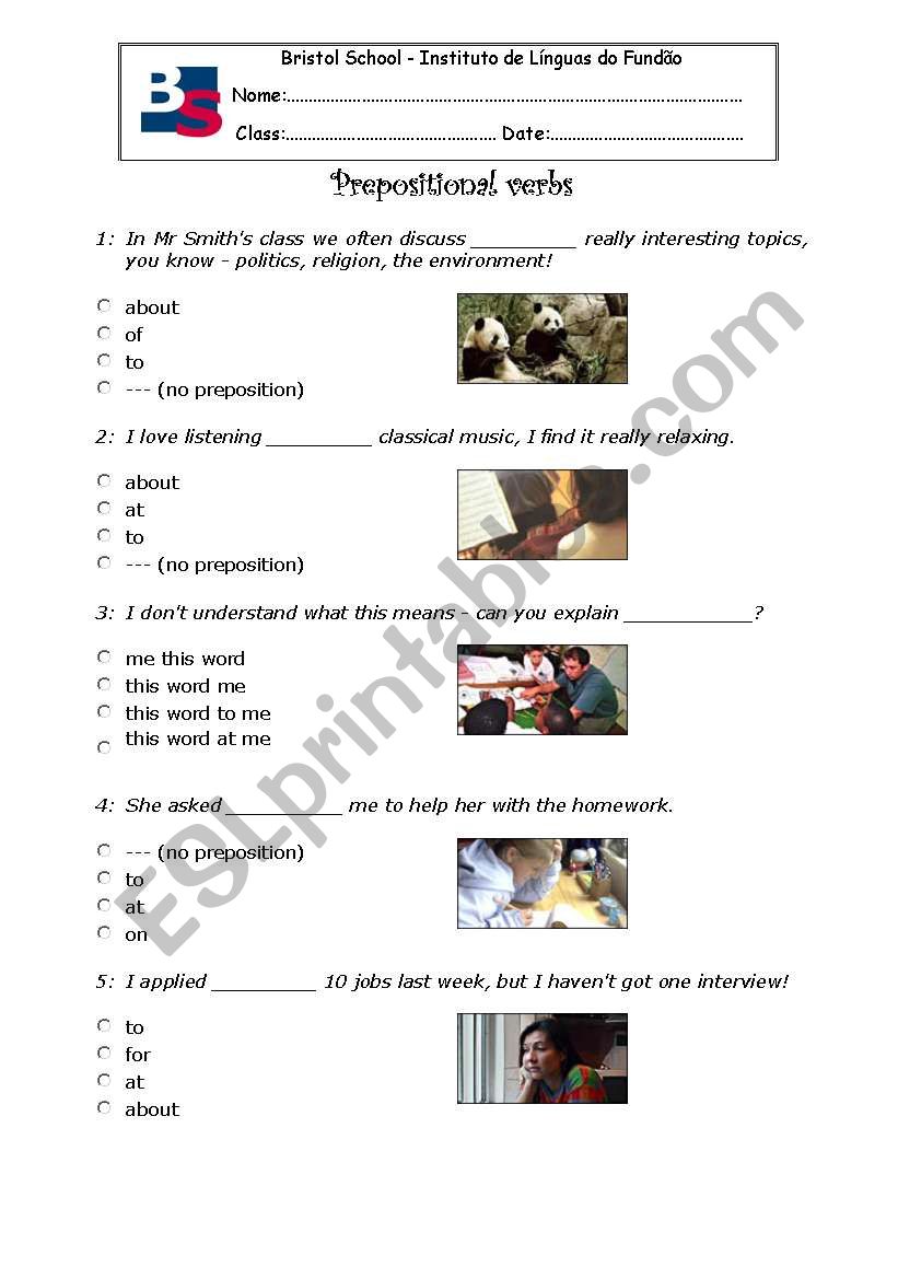 prepositional verbs worksheet worksheet