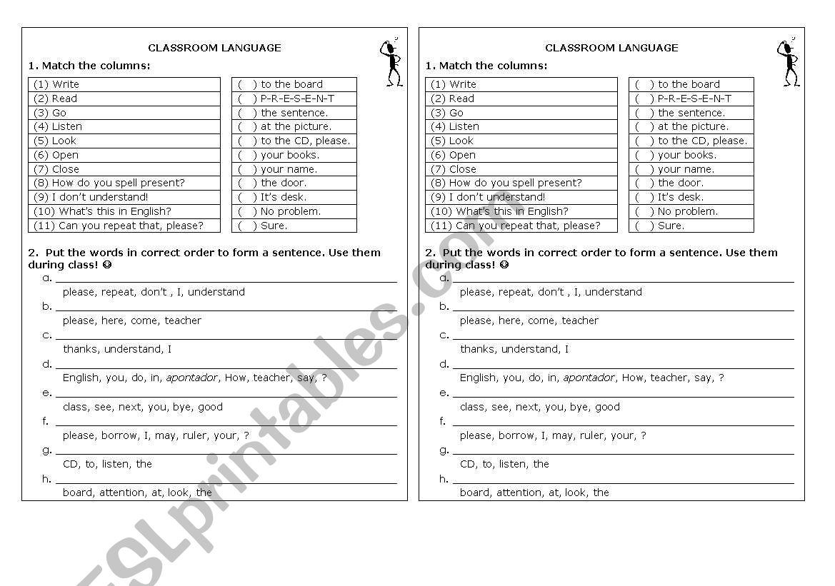 CLASSROOM LANGUAGE worksheet