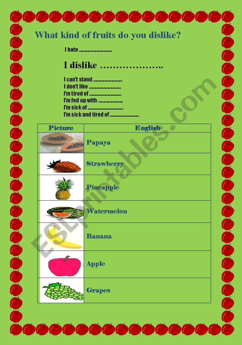 fruits worksheet