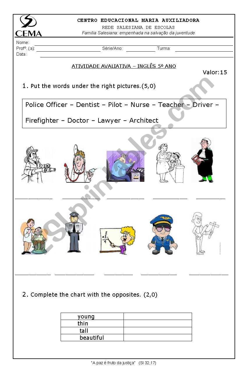 jobs and opposites worksheet