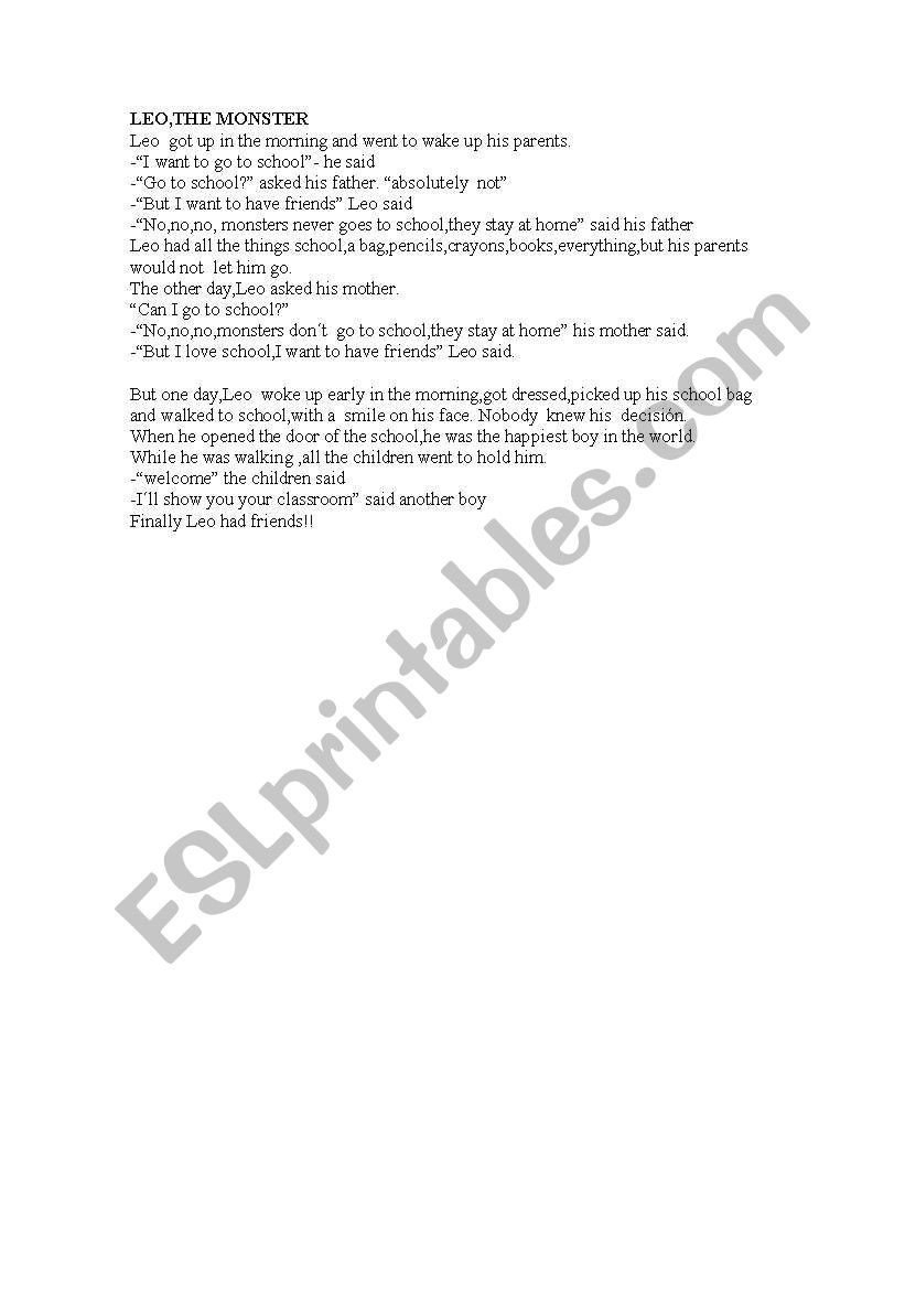 leo the monster worksheet