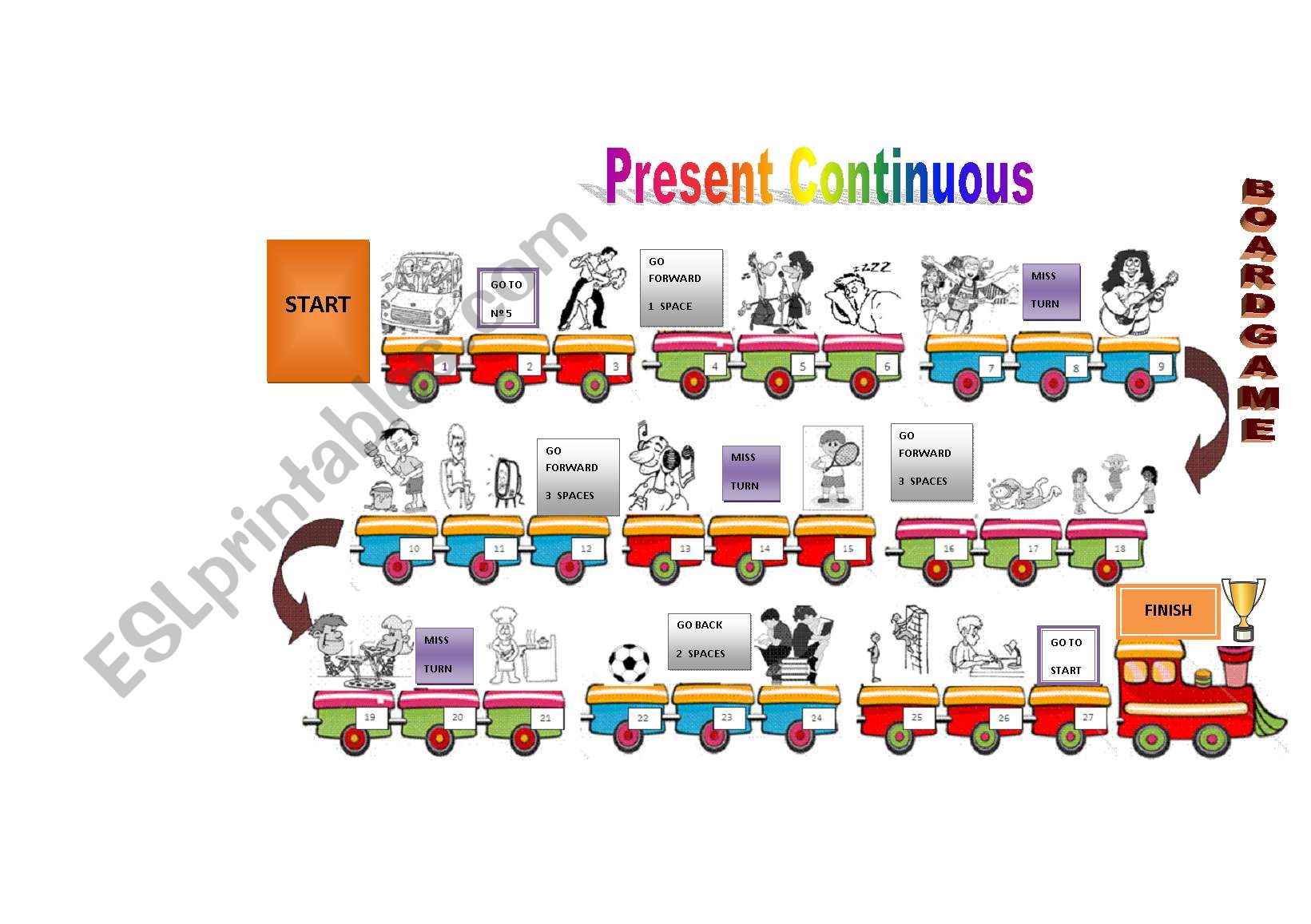 Present continuous gameboard worksheet
