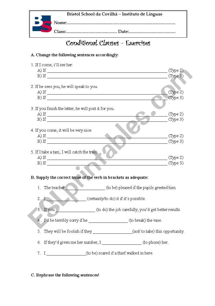 Conditionals worksheet