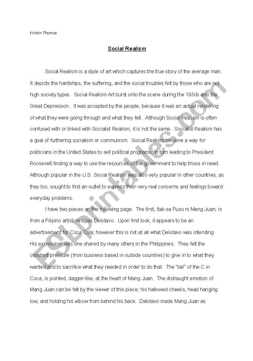 Art History Social Realism worksheet