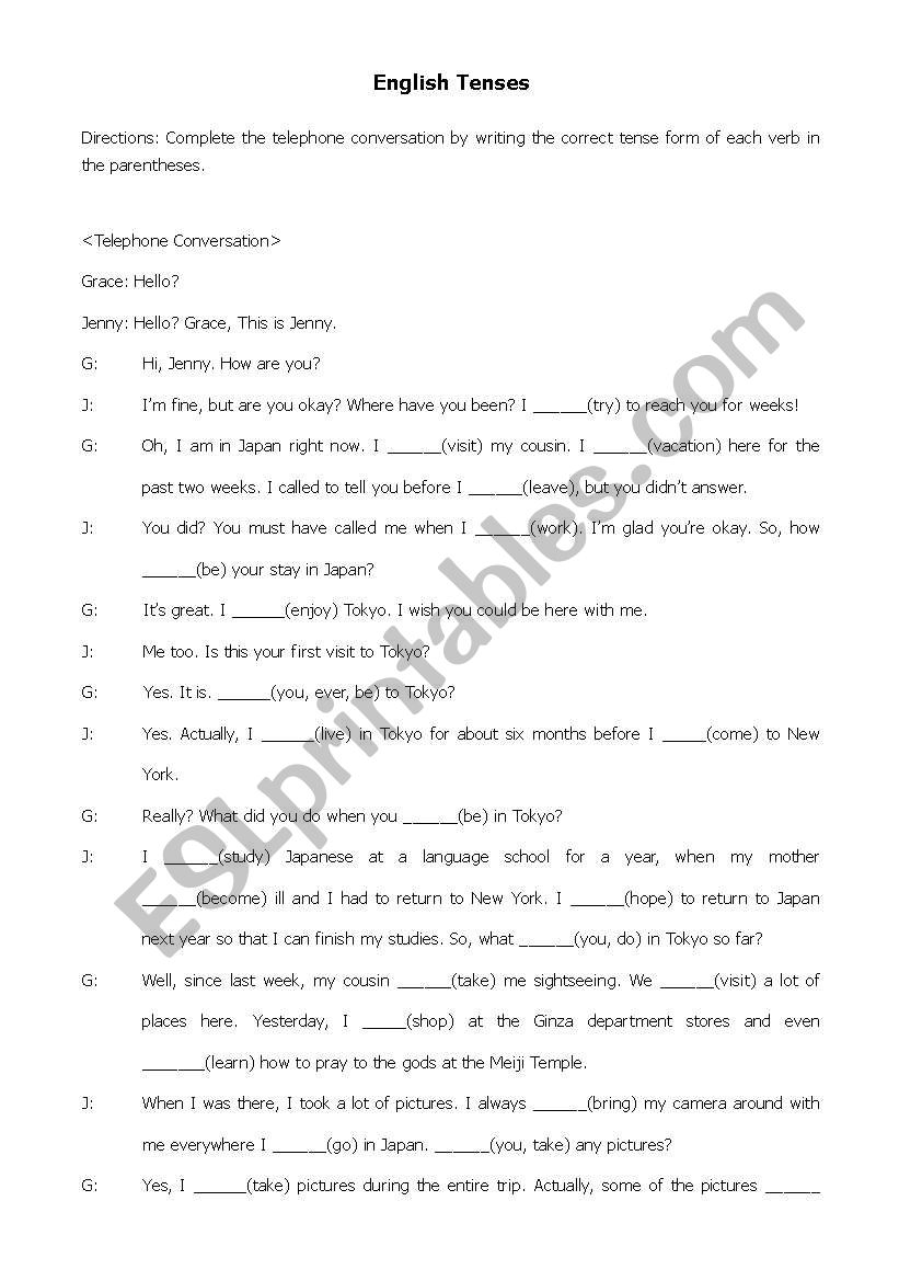 English Tenses Verb Salad worksheet
