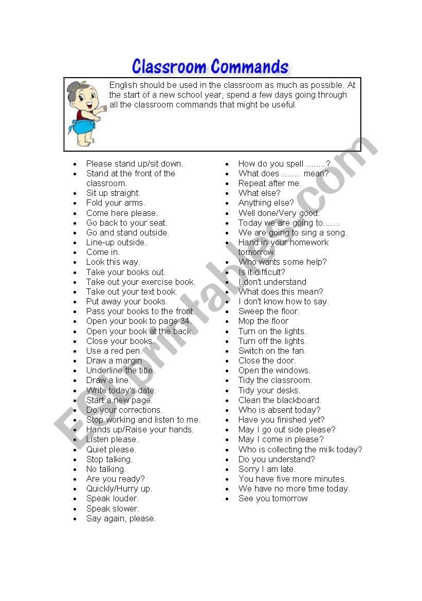 CLASSROOM COMMANDS worksheet