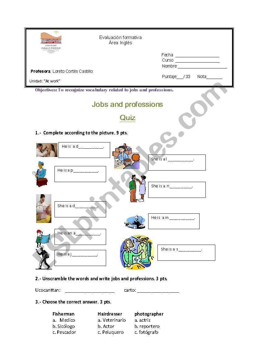 jobs and professions worksheet