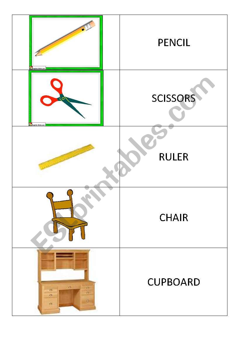 classroom objects worksheet