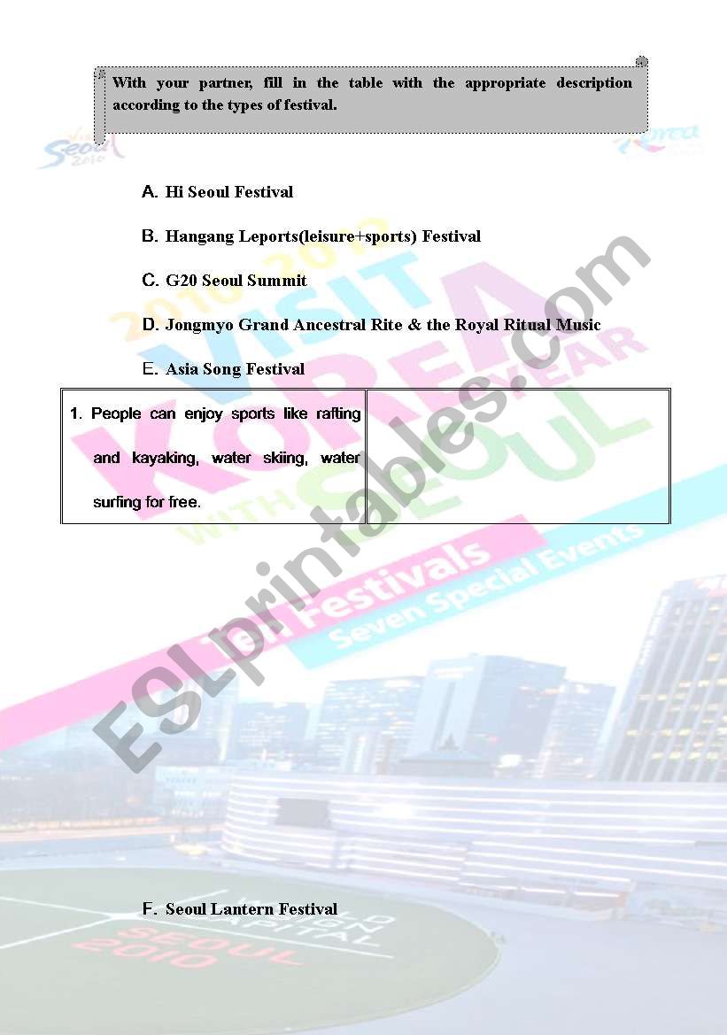 festivals in seoul worksheet