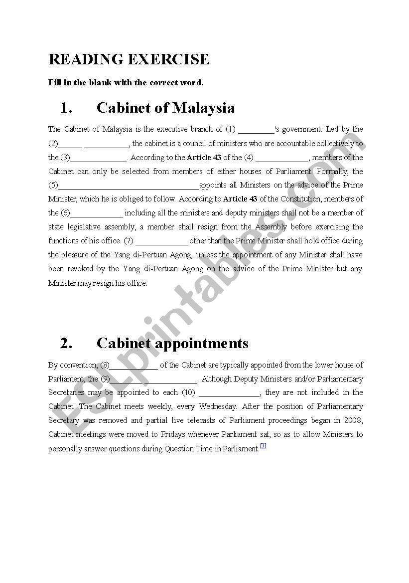 CABINET OF MALAYSIA worksheet
