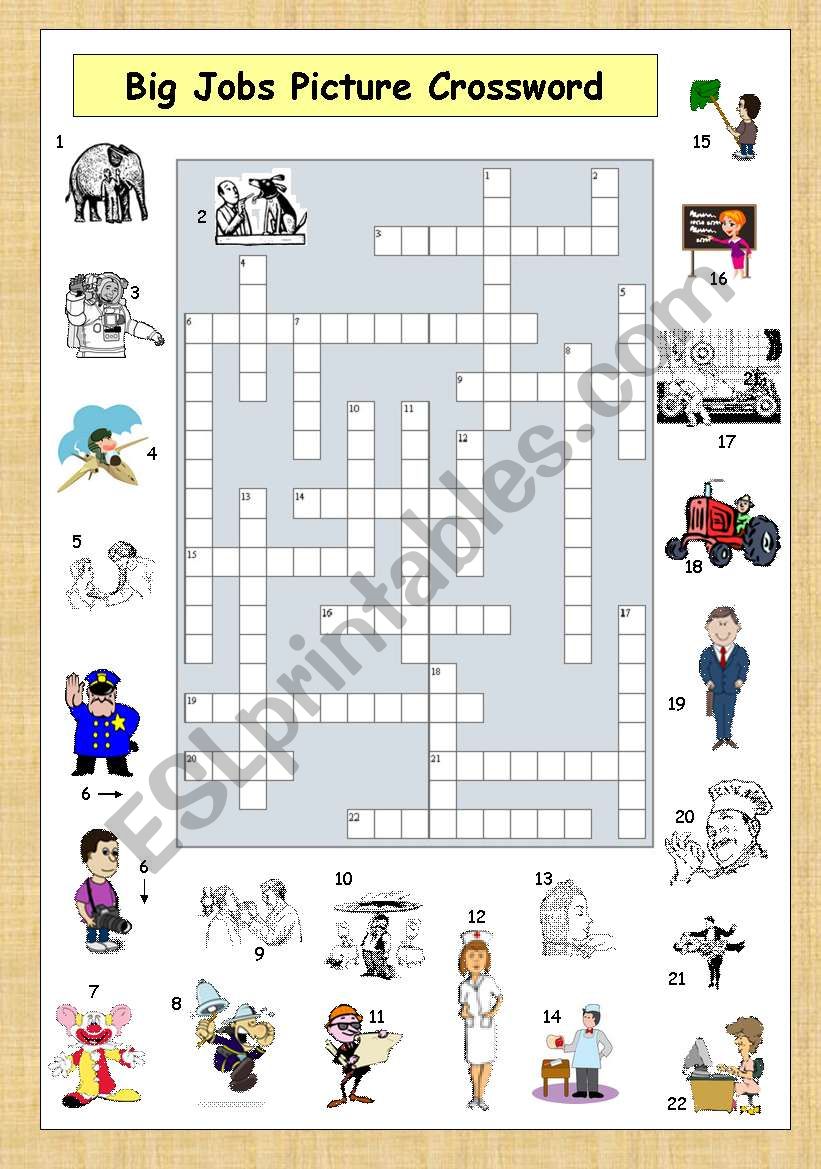 Big Jobs Picture Crossword worksheet