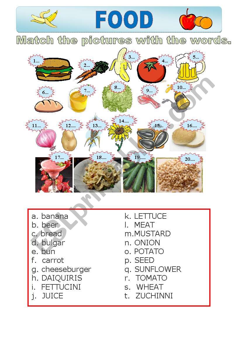 food worksheet