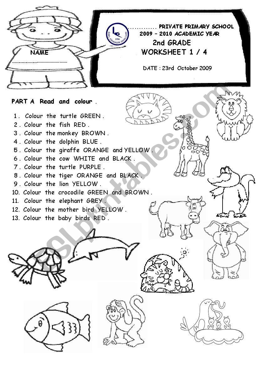 colour the animals/ numbers worksheet