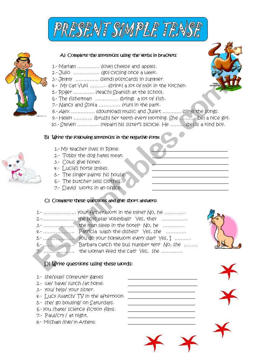 PRESENT SIMPLE TENSE worksheet