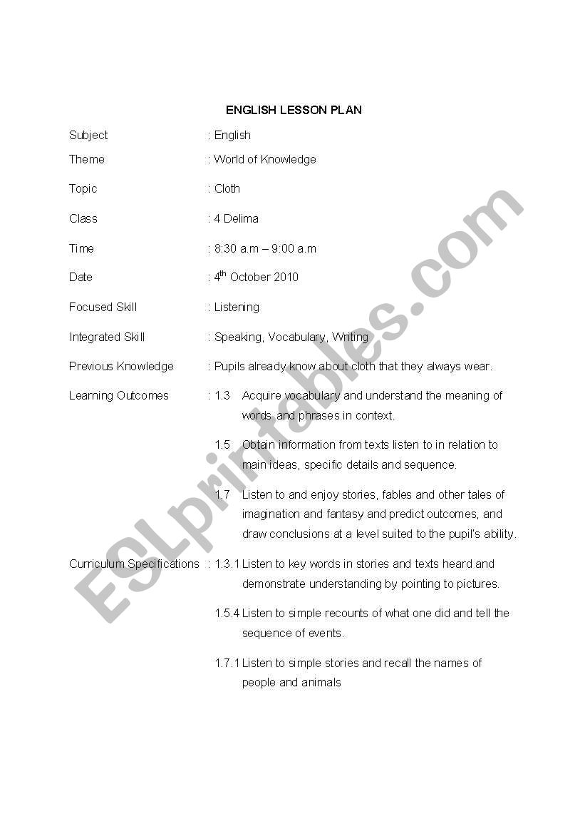 lesson plan (listening) worksheet