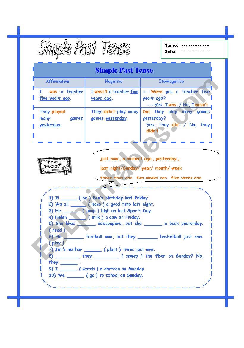 Simple Past Tense And