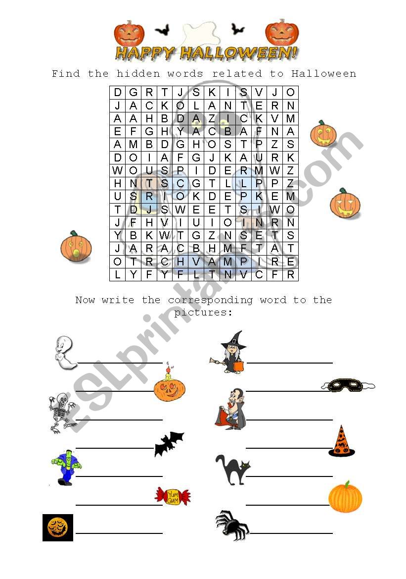 Halloween wordsearch worksheet