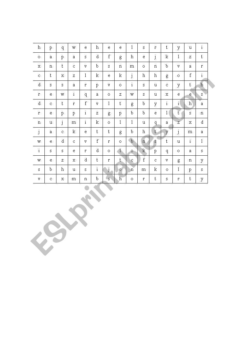 Clothing wordsearch worksheet