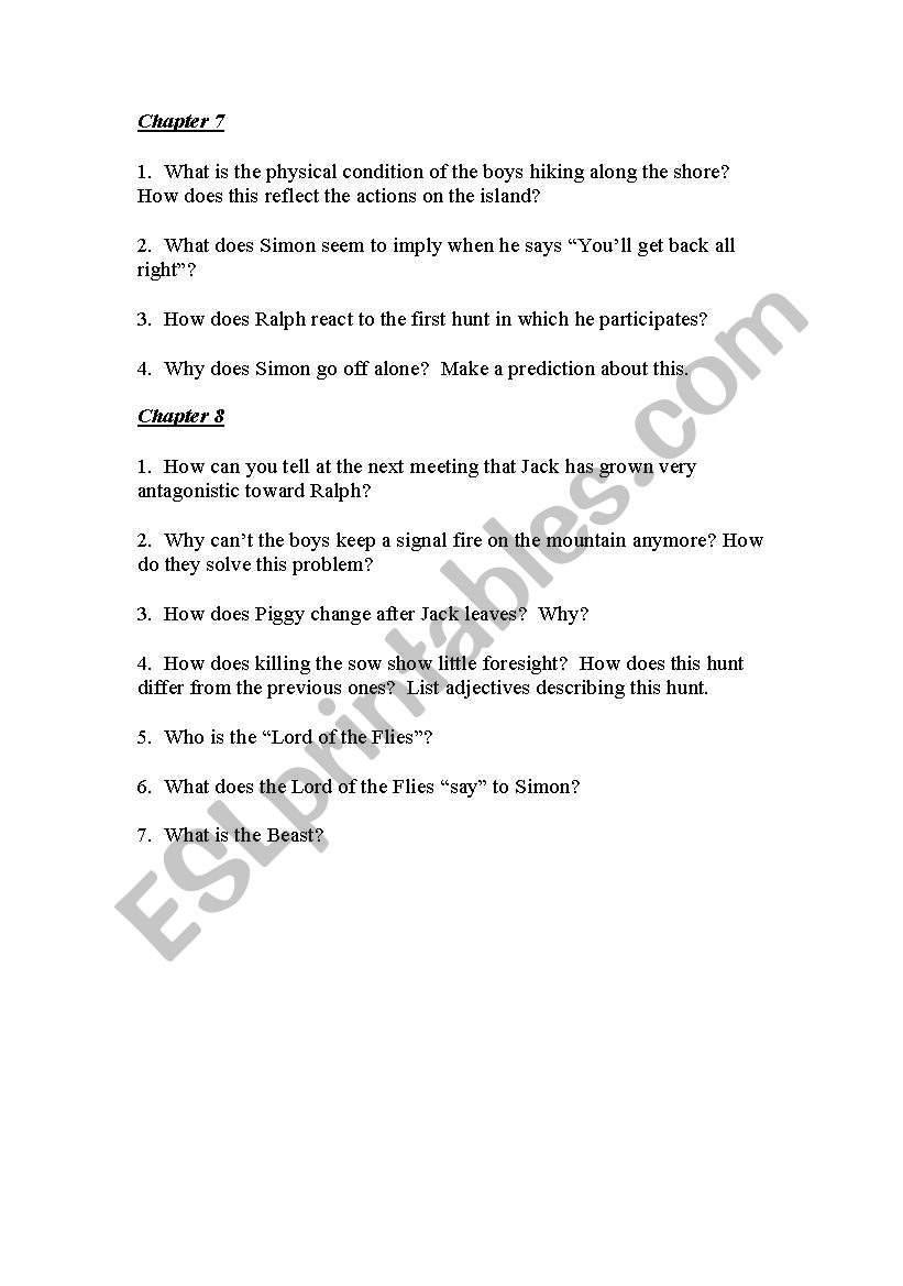 Lord of the flies worksheet