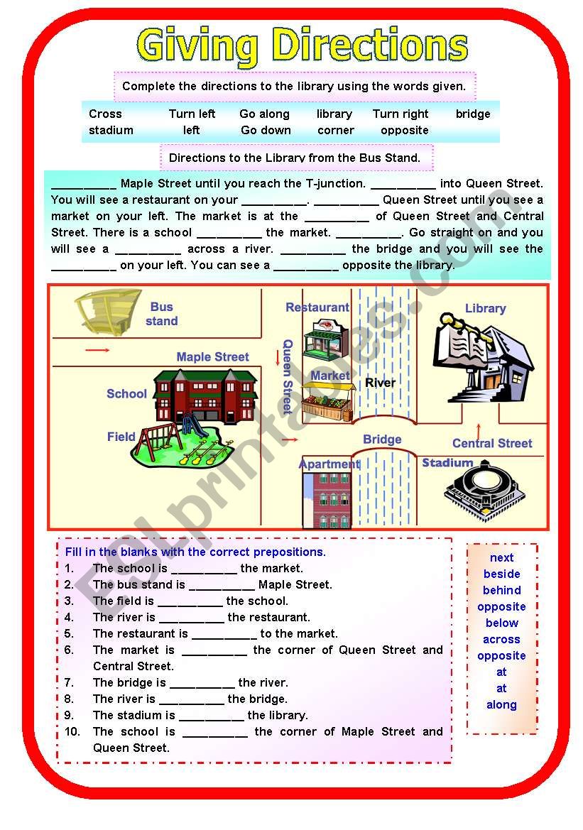 Giving Directions with Answer Key