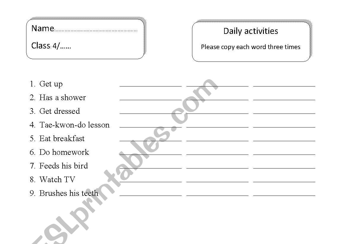 Spelling worksheet