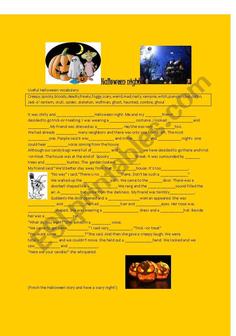 scary Halloween story worksheet