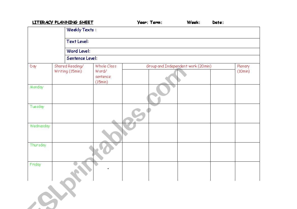 plan worksheet