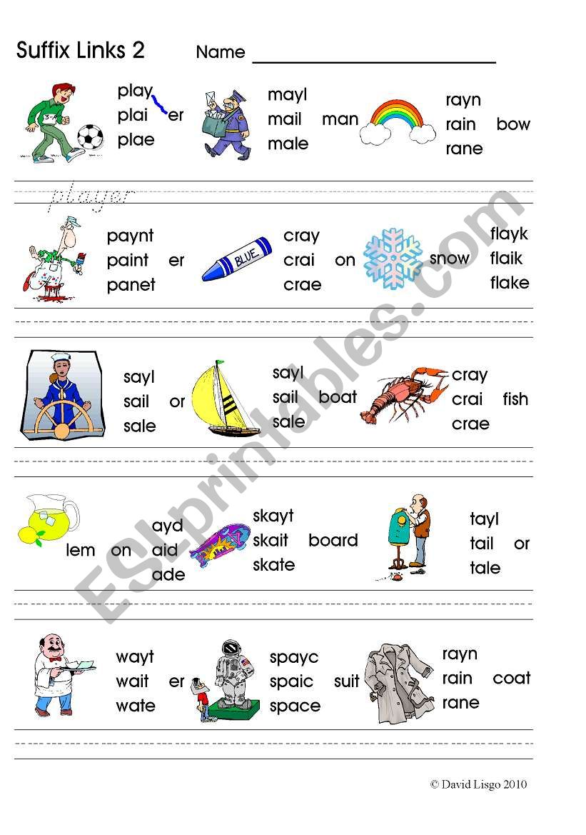 Suffix Links 2 ay ay a_e: phonics worksheet