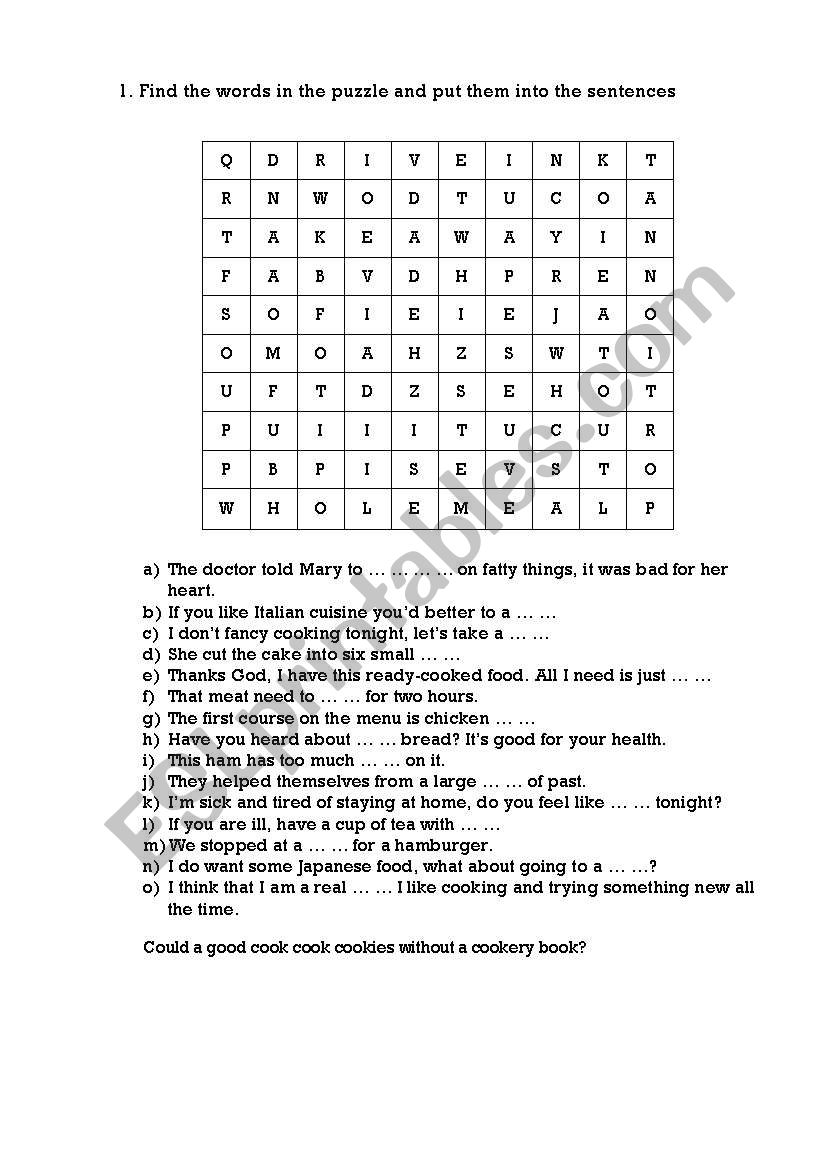 Food Revision worksheet