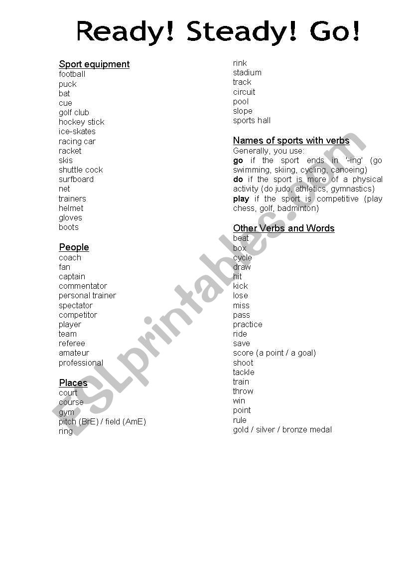 Sports Vocabulary worksheet