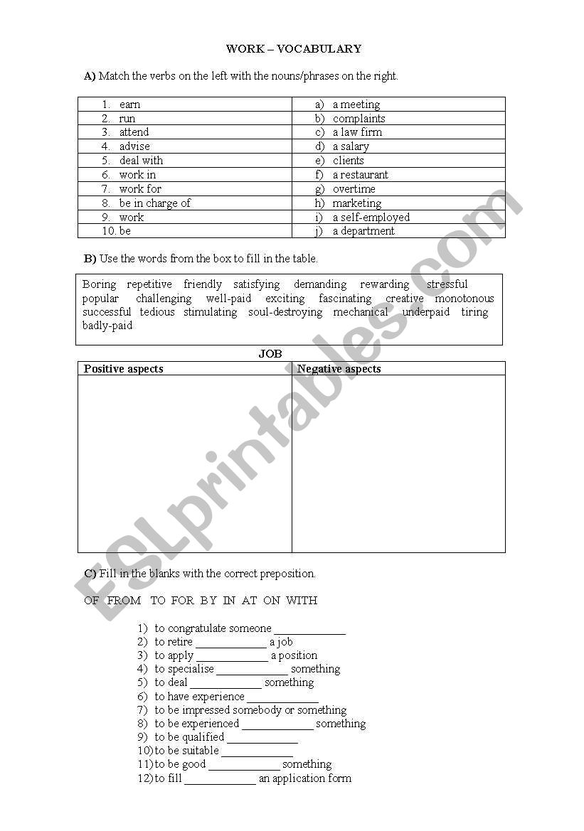 WORK - VOCABULARY worksheet