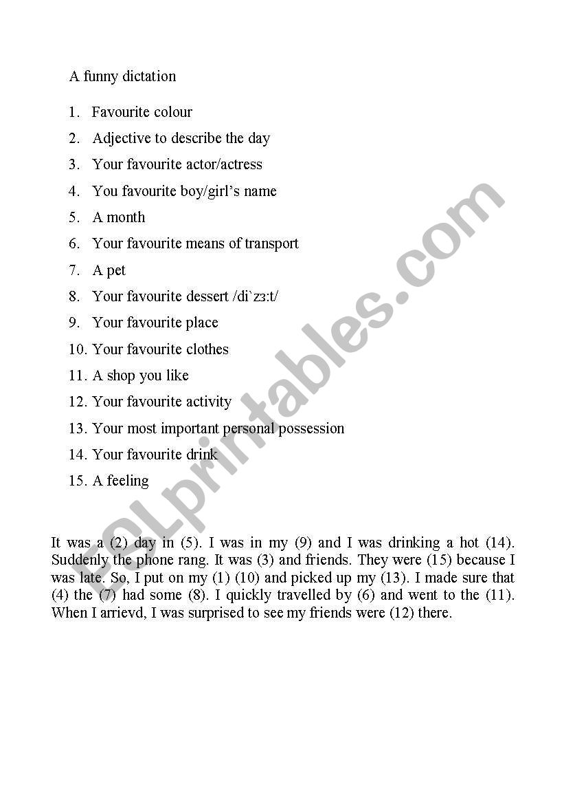 Funny Dictation worksheet