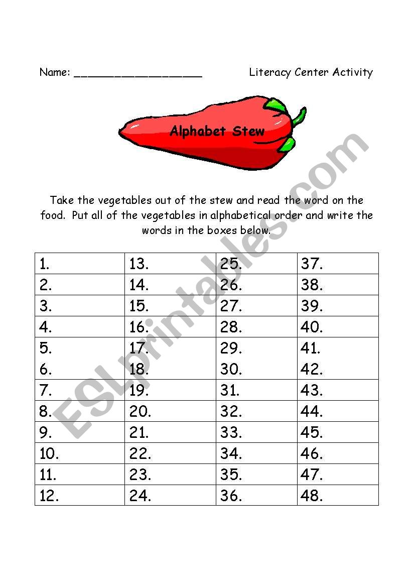 Alphabet Stew worksheet