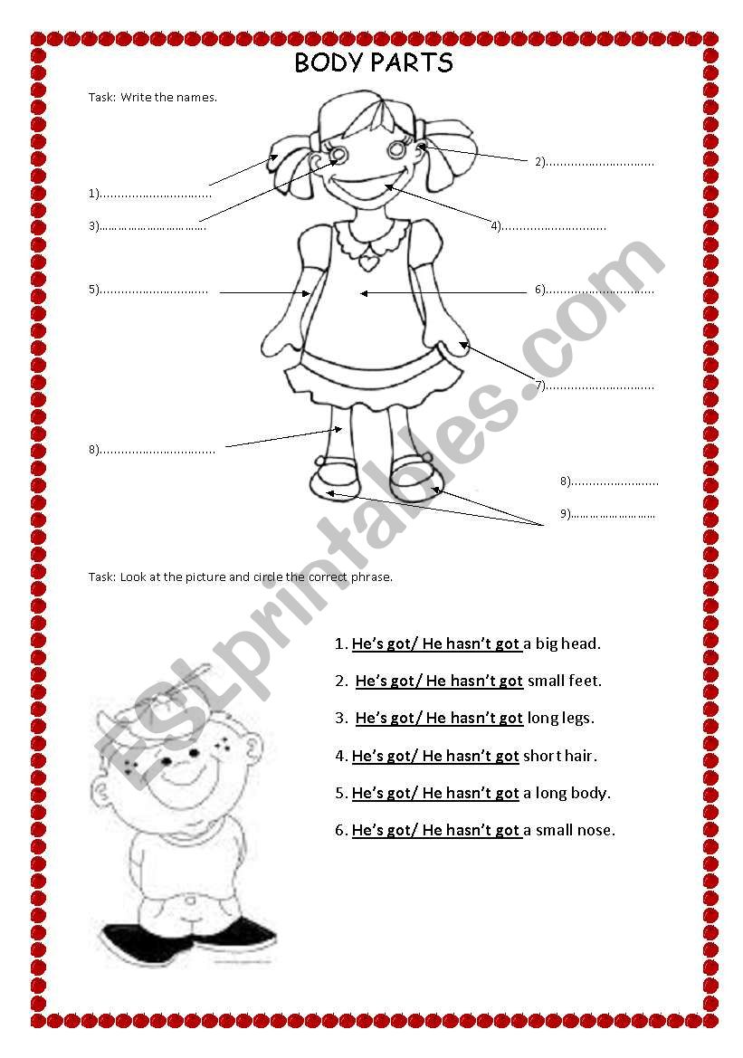 Body Parts worksheet