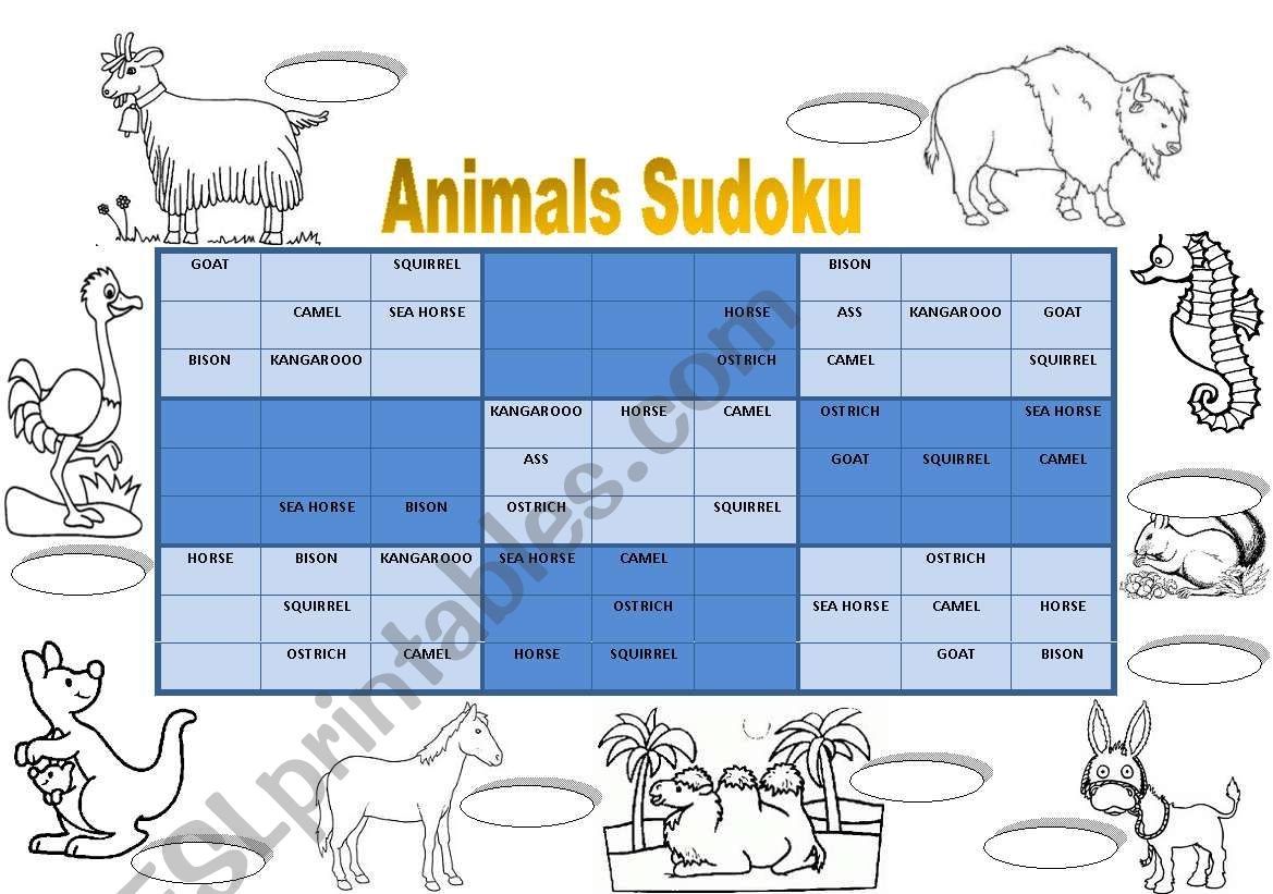 Animals Sudoku 1 + key (fully editable)