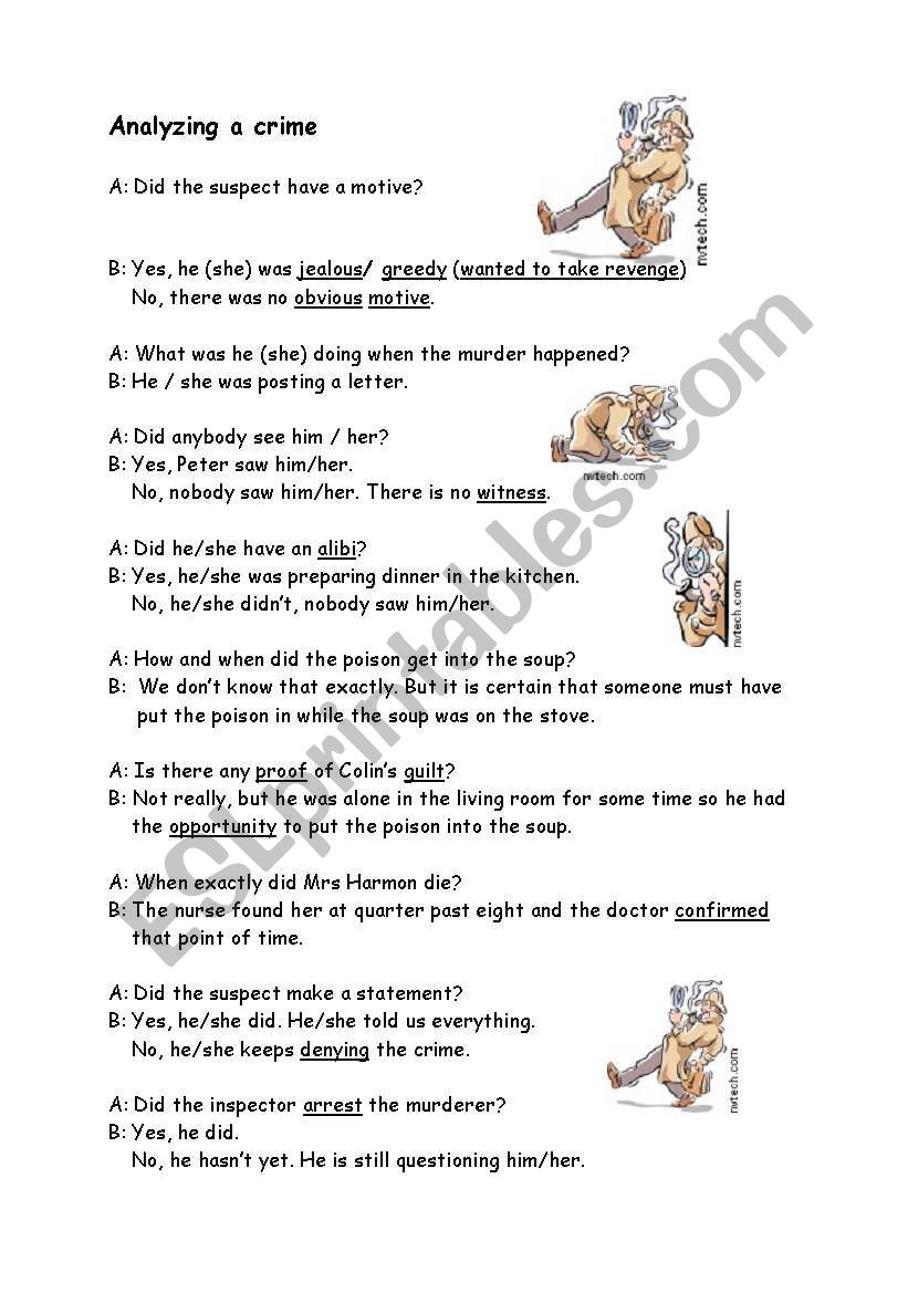 Analyzing a crime worksheet