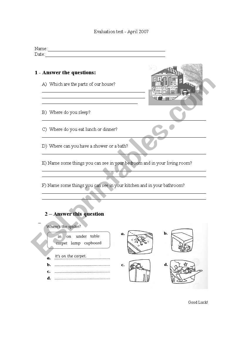 Evaluation Test worksheet