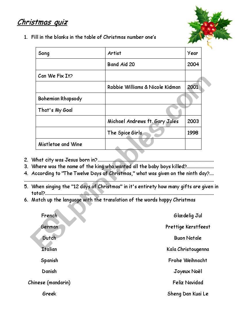 Christmas Quiz worksheet