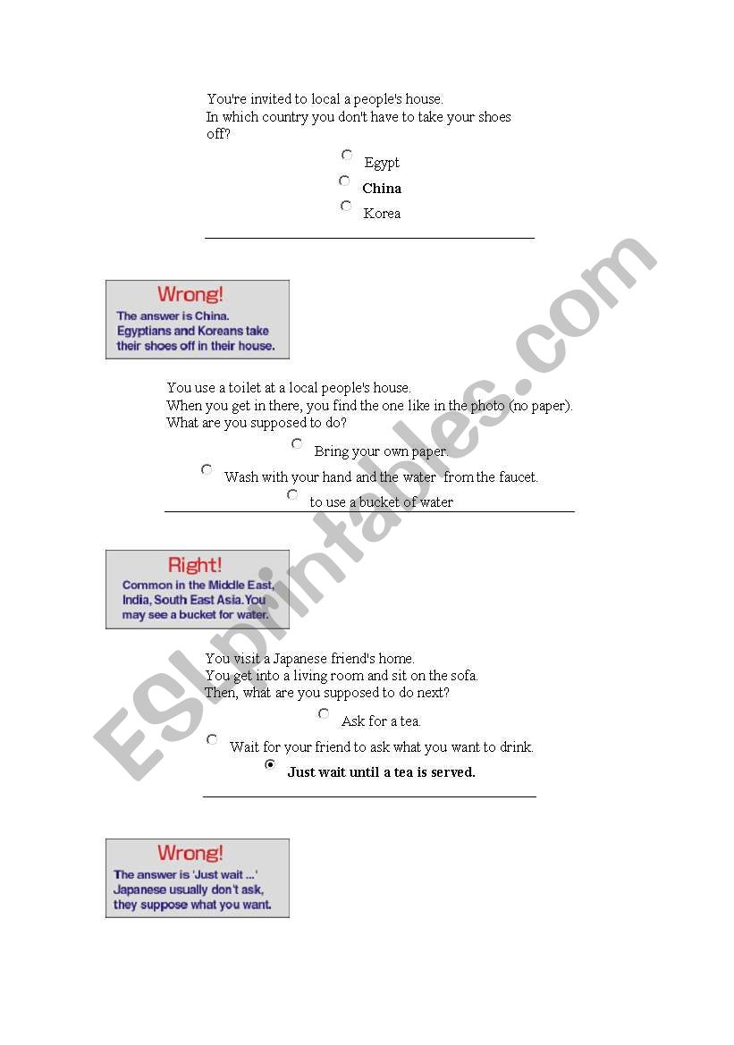 quiz customs about the world! worksheet