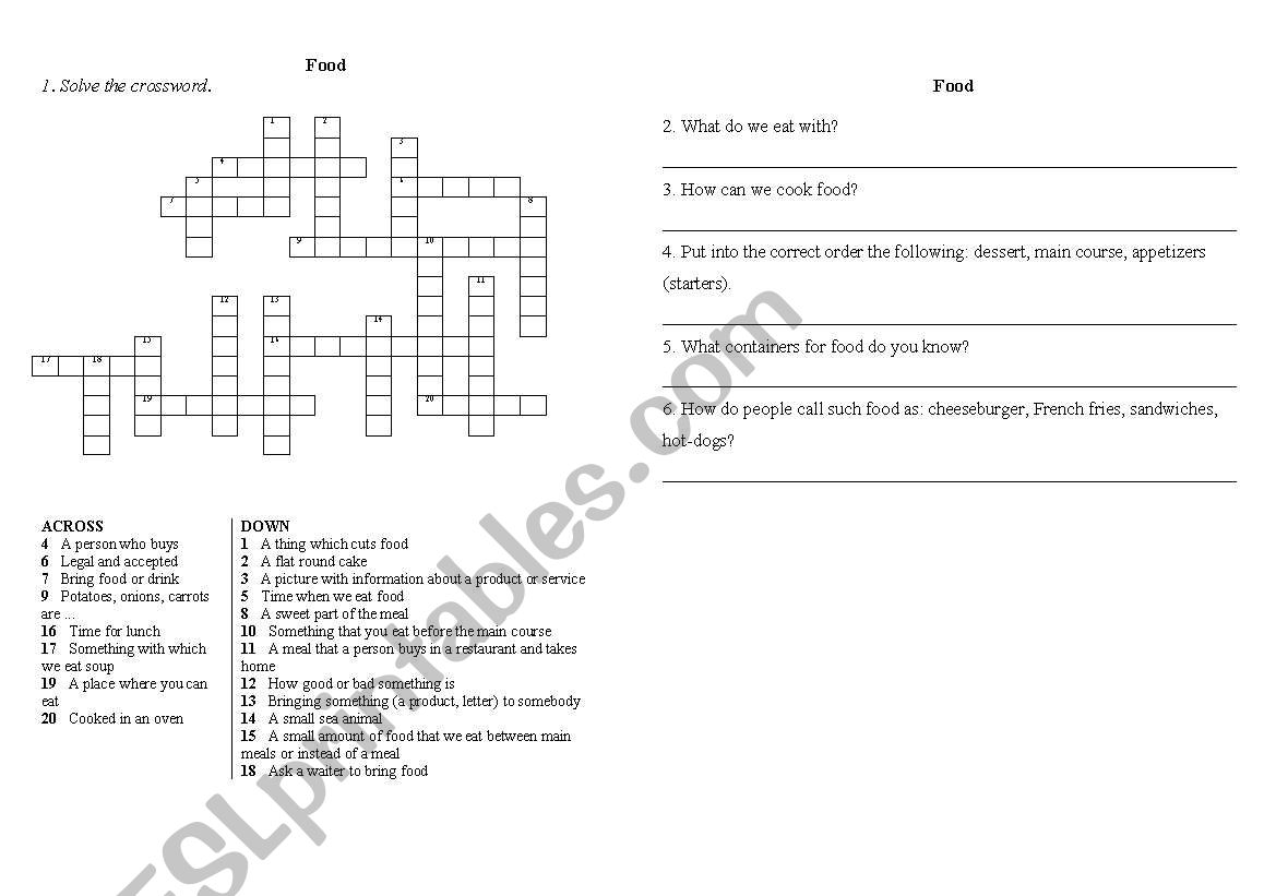 Food worksheet