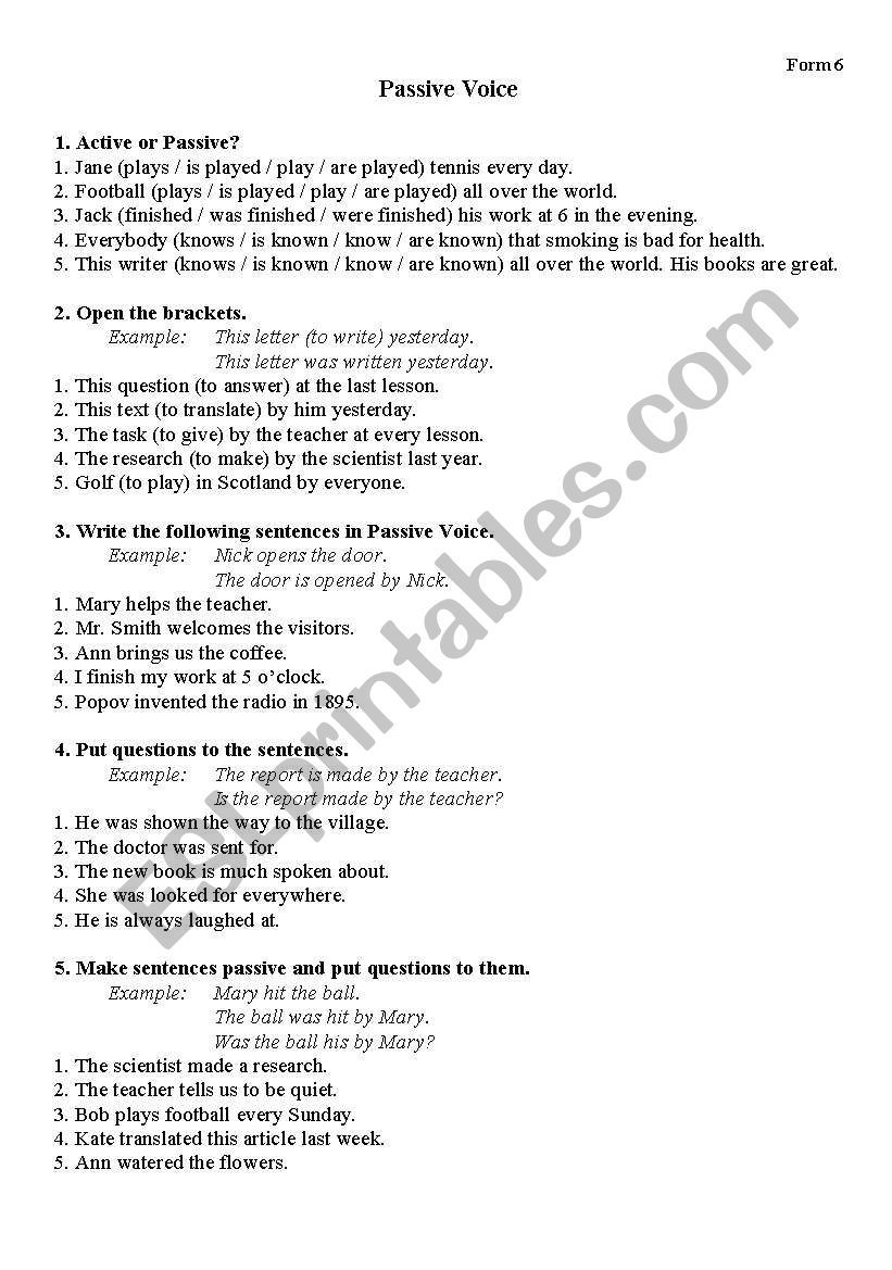 Passive voice worksheet