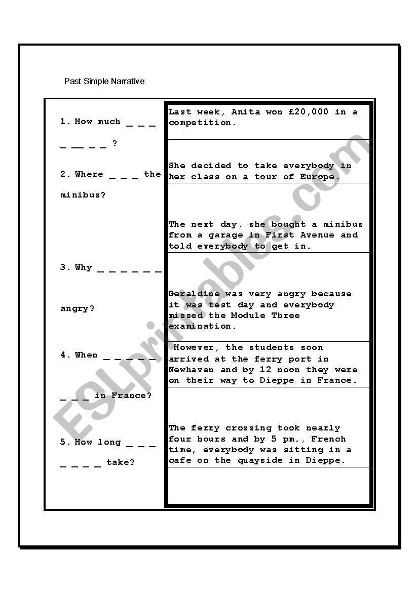 past simple narrative worksheet