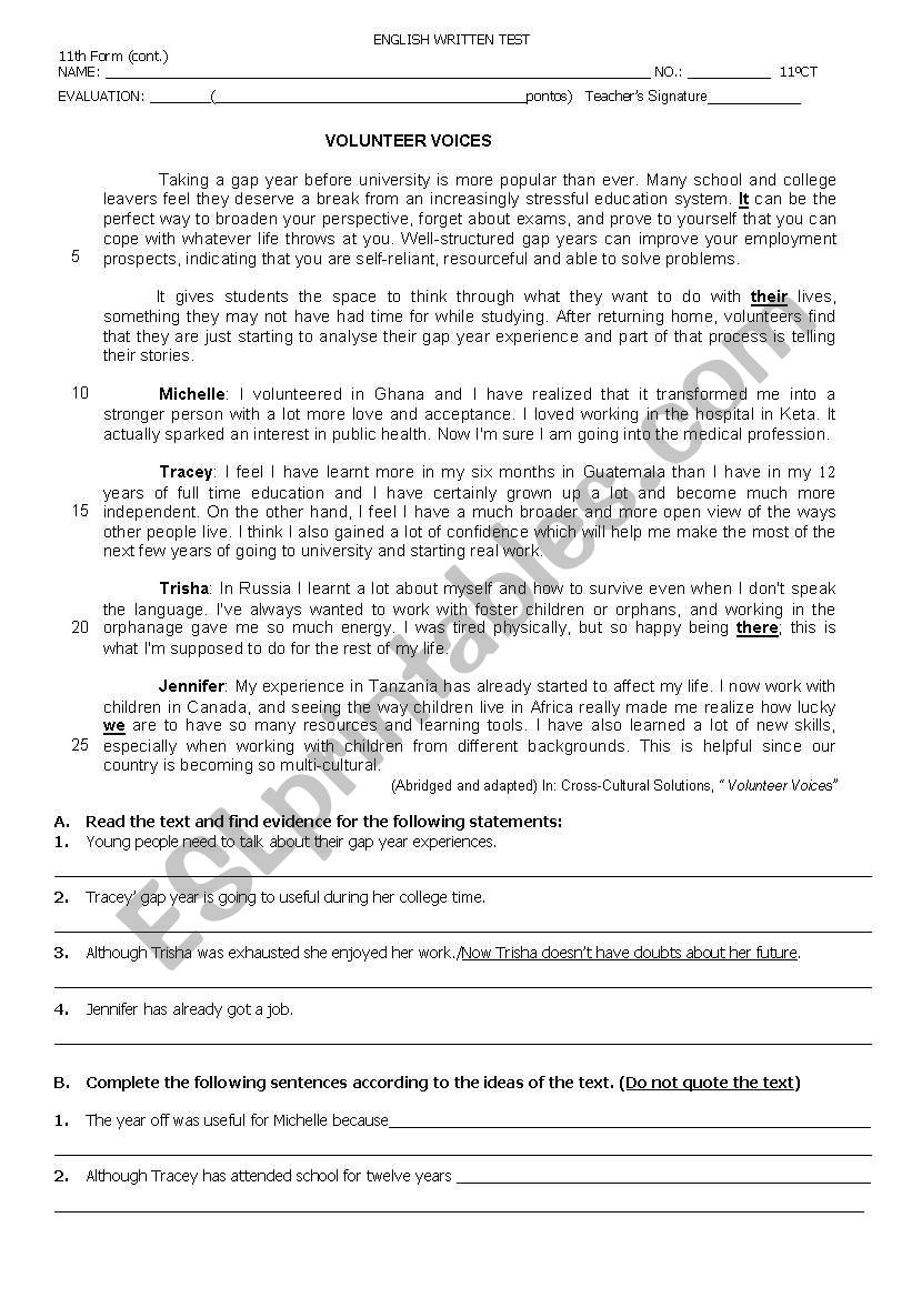  Volunteer voices worksheet