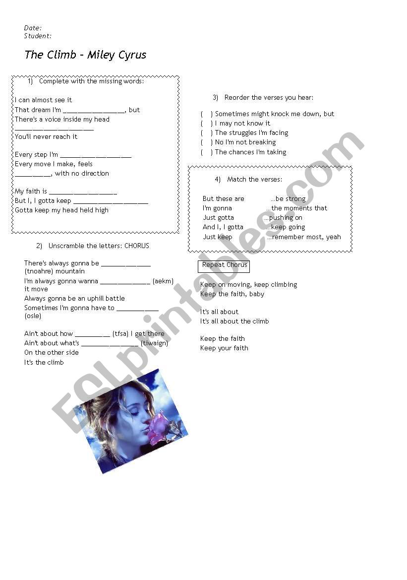 Miley Cyrus - The Climb worksheet