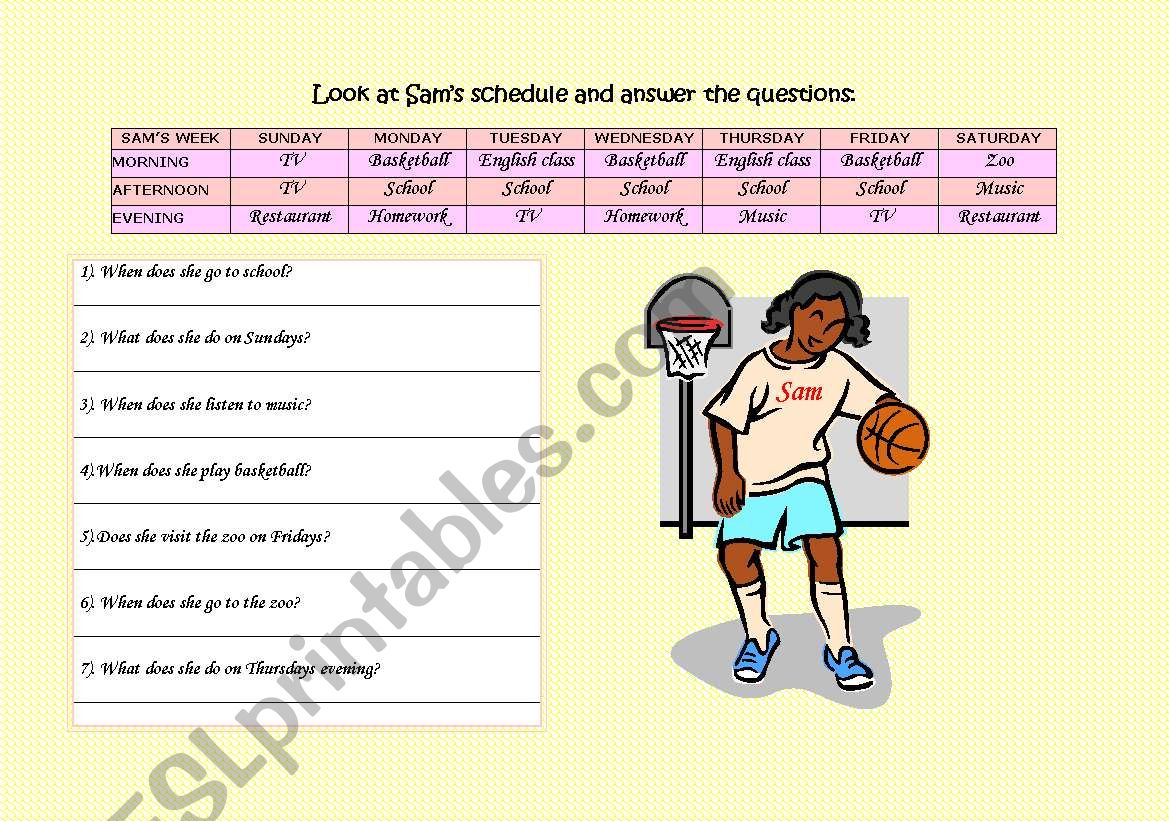 Sams Schedule worksheet