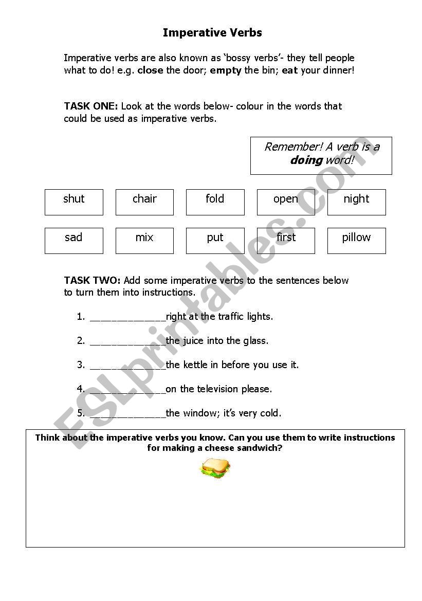 english worksheets imperative verbs