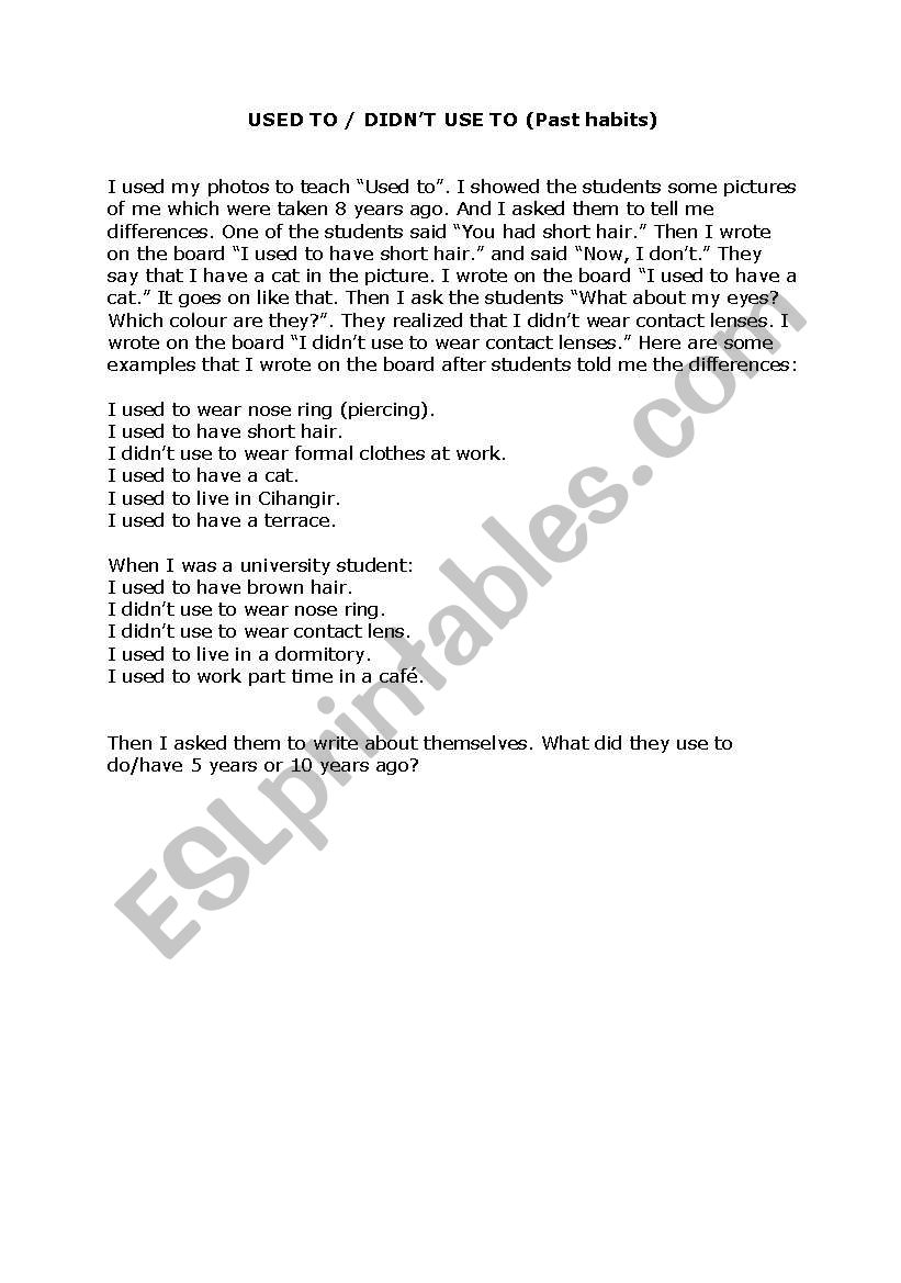Used To (Past habits) worksheet