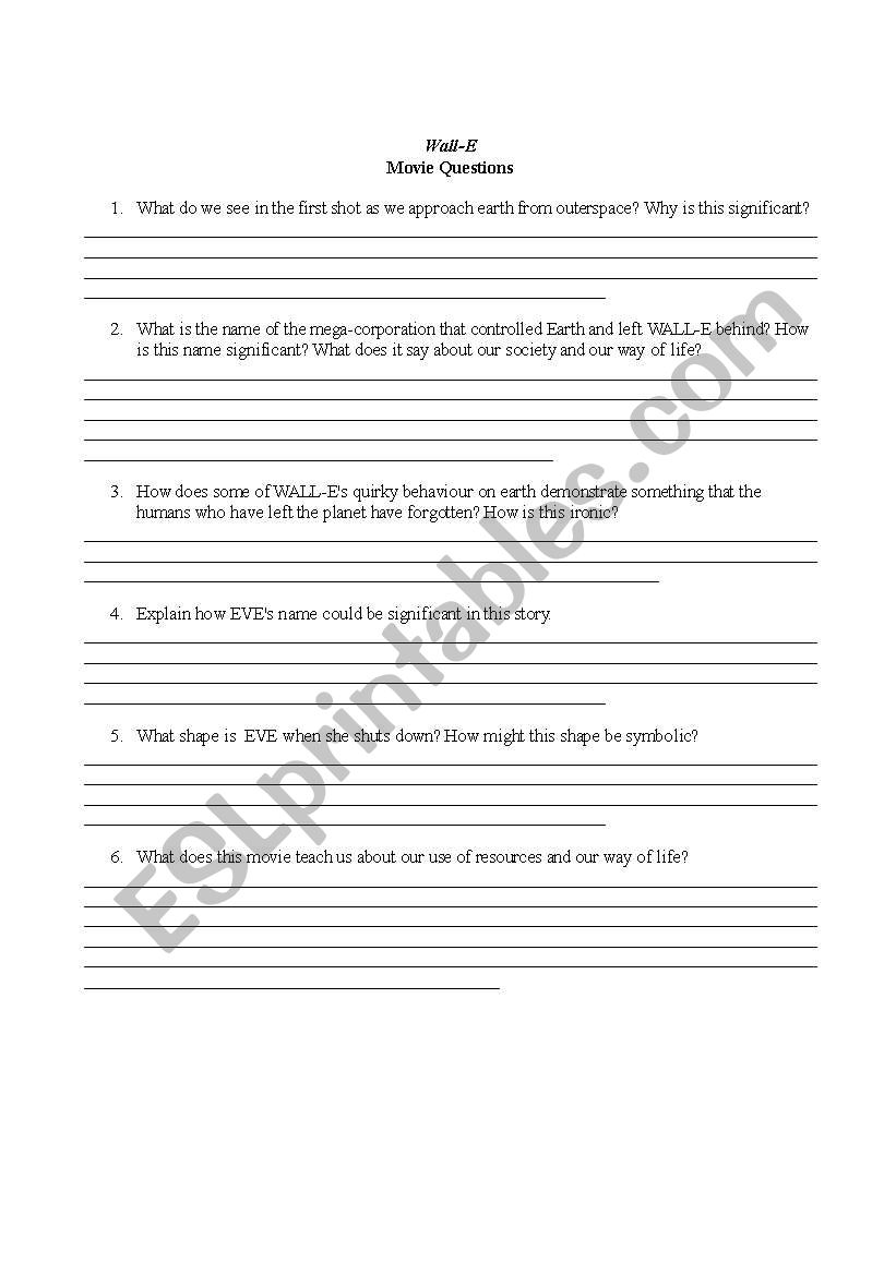 WALL-E worksheet