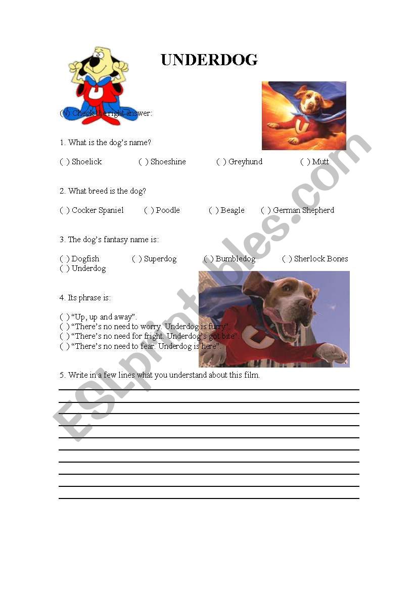 Underdog worksheet